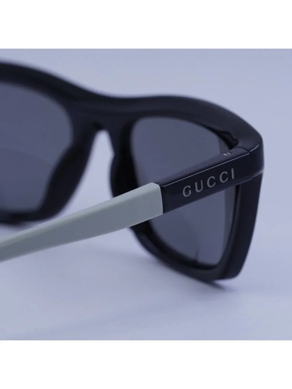 Gucci GG1735S 002 Sunglasses Black/White Rectangle Frame, Blue Mirror Lenses